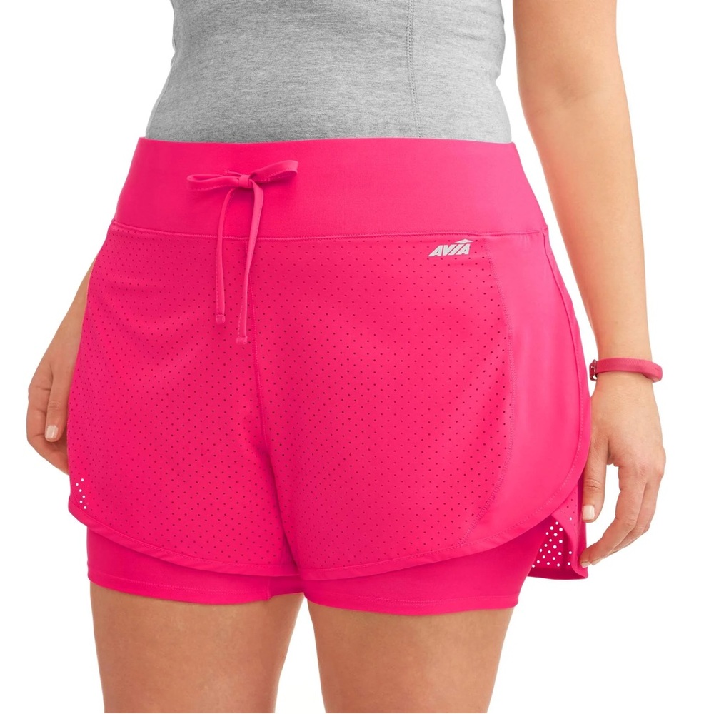 Avia Hot Pink Perforated Plus Size Athletic Workout Running Compression Shorts
